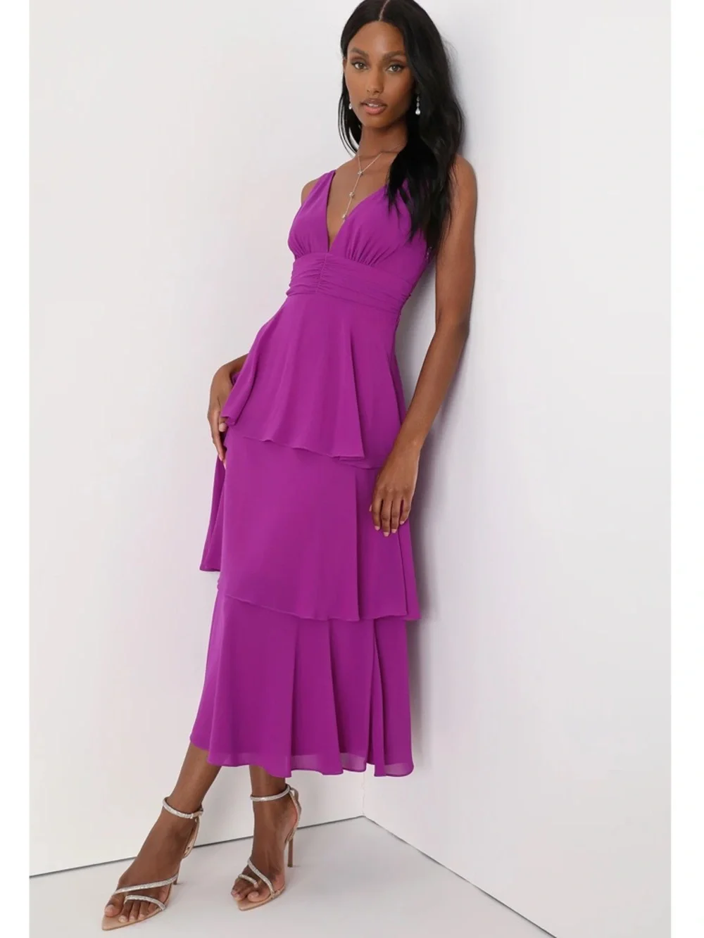 NWT Lulu’s Celebration Time Purple Sleeveless Tiered Midi Dress Medium